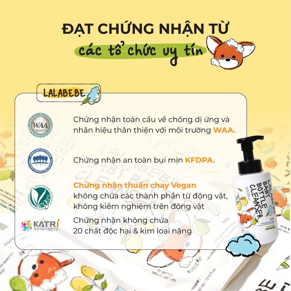 Nước rửa bình tạo bọt thuần chay Lalabebe K-MOM