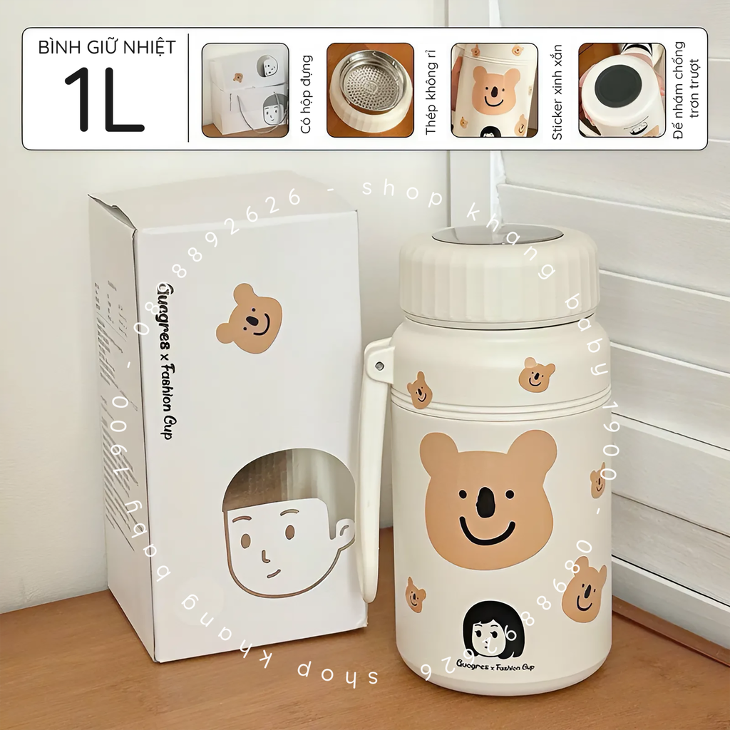 Bình giữ nhiệt ủ cháo gấu nâu 1000ml
