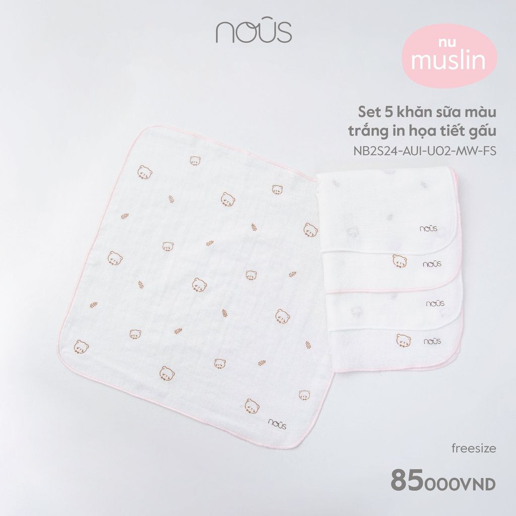 Set 5 khăn sữa trắng họa tiết Nous