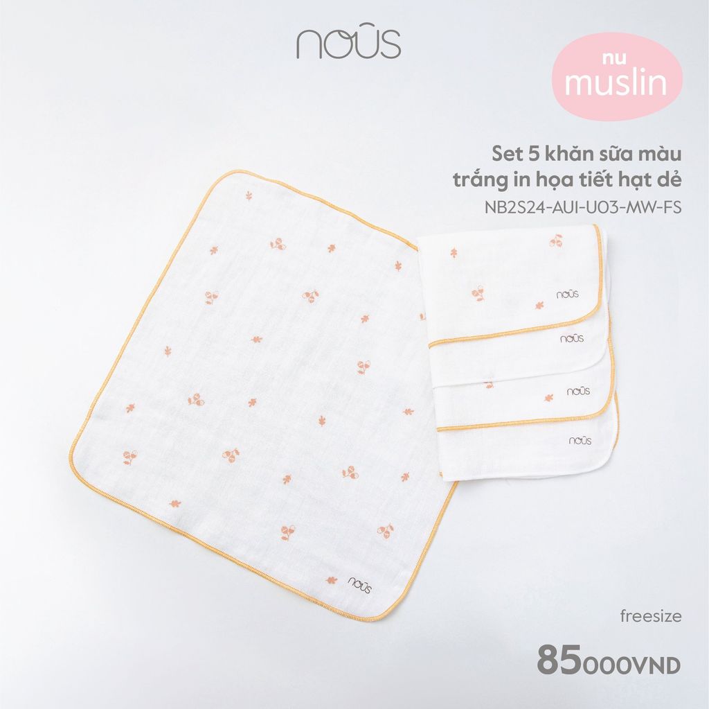 Set 5 khăn sữa trắng họa tiết Nous