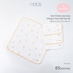 Set 5 khăn sữa trắng họa tiết Nous