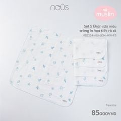 Set 5 khăn sữa trắng họa tiết Nous