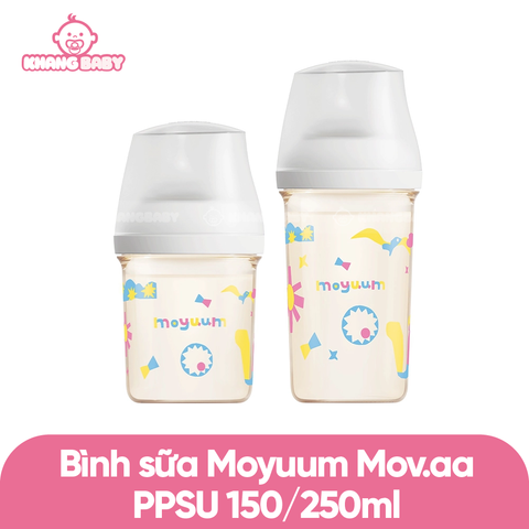 Bình sữa Moyuum PPSU Movaa họa tiết trắng