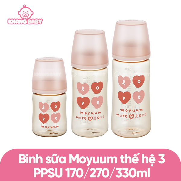 Bình sữa Moyuum PPSU thế hệ 3 họa tiết tim LOVE