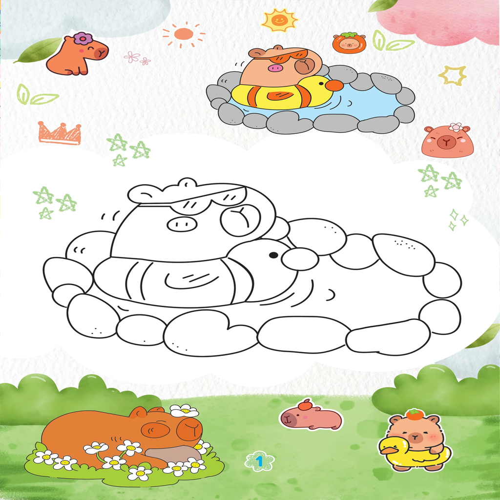 Sách - Tô màu ABBOOKS - Capybara - Thân Thiện - Sứ Gỉa Hòa Bình - Thích Suối Nước Nóng - Thư Gĩan