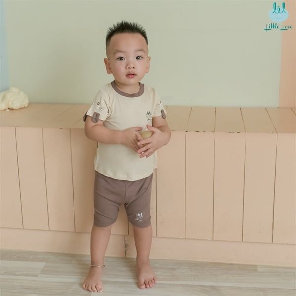 Bộ BT lửng in phối tay vải tăm LIL LCT79 nâu kem (6-9M) (7-9kg)