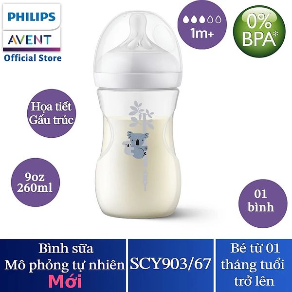 Bình sữa mô phỏng Avent SCY903.67 260Ml Gấu trúc