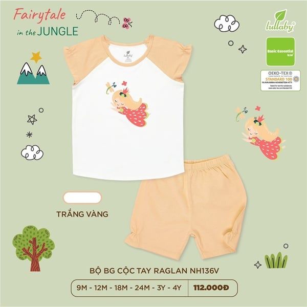 Bộ cộc tay BG NH136V Lullaby Trắng vàng 9M