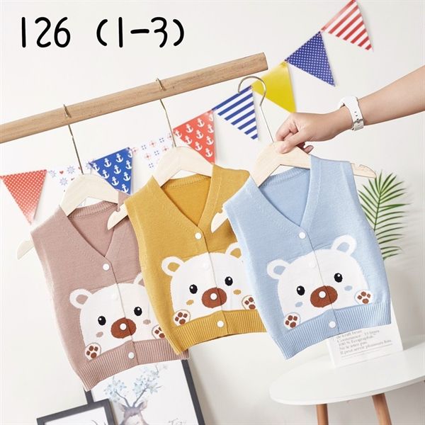 Áo gile len hình gấu Vàng Size 1