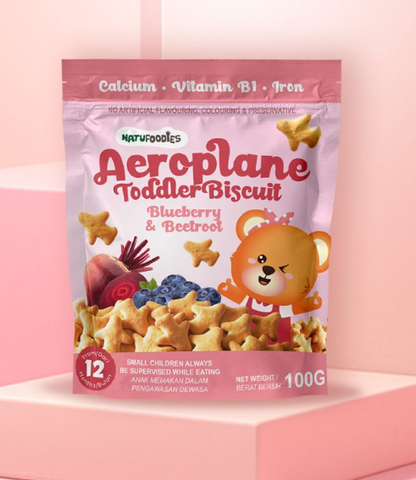 Bánh quy Natufoodies hình máy bay - Vị việt quất, củ dền 100g 12M