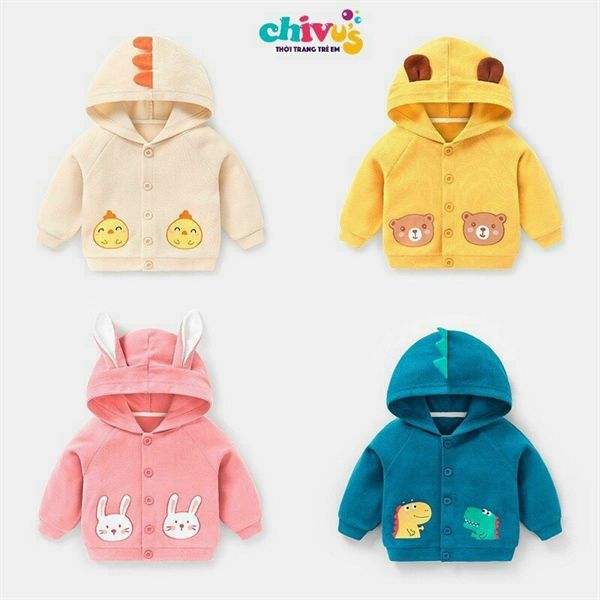 Áo khoác nỉ cải túi hình thú - Be - size 2