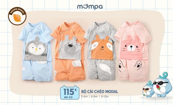 Bộ cộc tay cài chéo Mompa MP213 Hồng Size 3-6M
