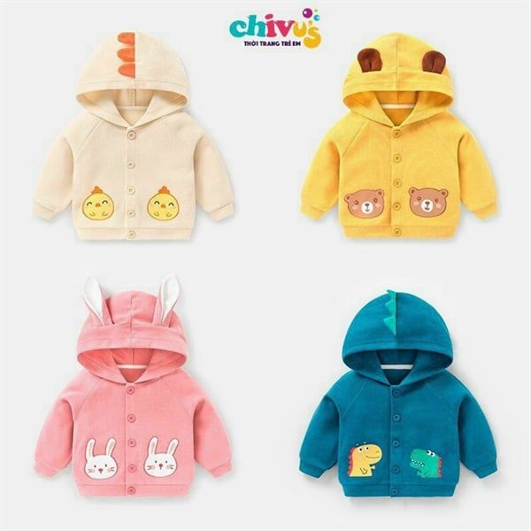 Áo khoác nỉ cải túi hình thú - Hồng - size 7