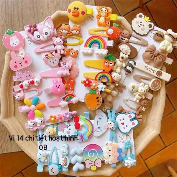 Set 14 kẹp tóc hoạt hình cho bé