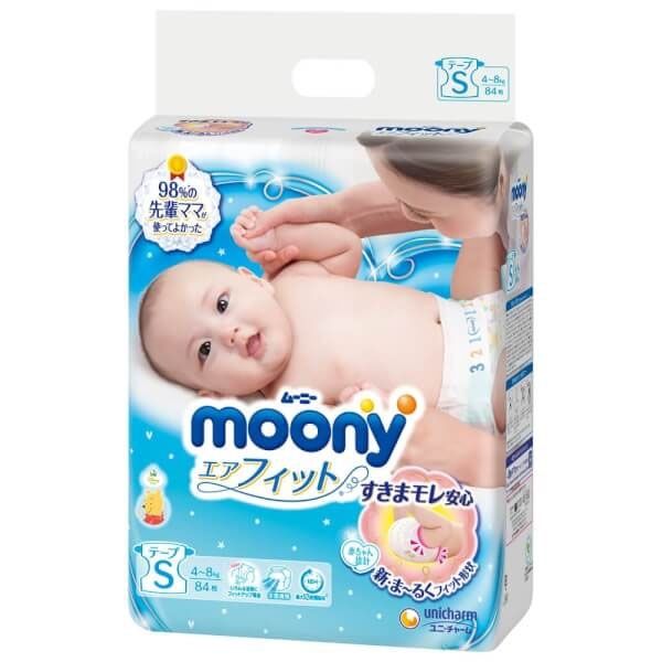 Bỉm Tã dán Moony S84 (4 - 8kg) size S 84 miếng