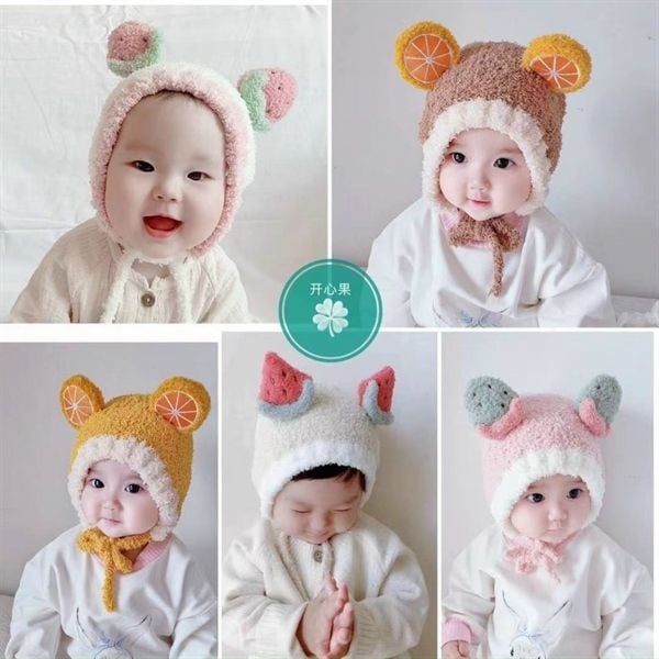 Mũ len chùm tai quả cho bé