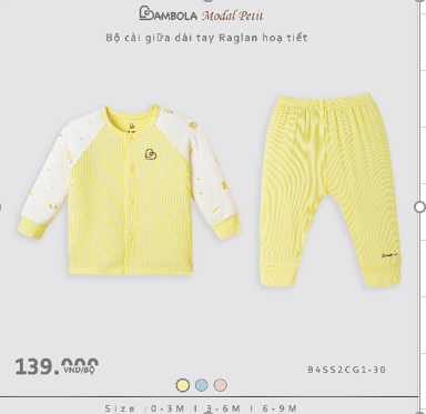 Bộ cài giữa dài tay Bambola Raglan hoạ tiết - Vàng - B4SS2CG1-30 - (0-3M) (Bộ)