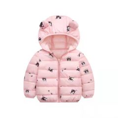 Áo khoác phao hoạ tiết mũ gấu Hồng size 100