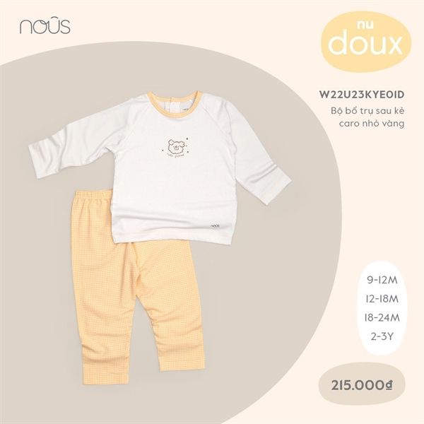 Bộ dài tay cài sau caro vàng Nous Size 2-3Y