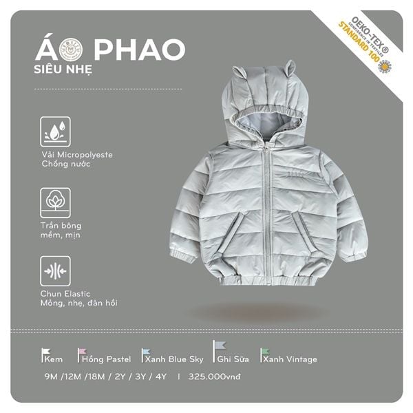 Đ.QATT Áo phao siêu nhẹ Hrnee ghi sữa