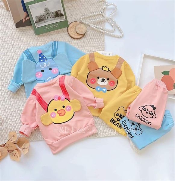 Bộ cotton lưng có tai thú - Xanh - size 1