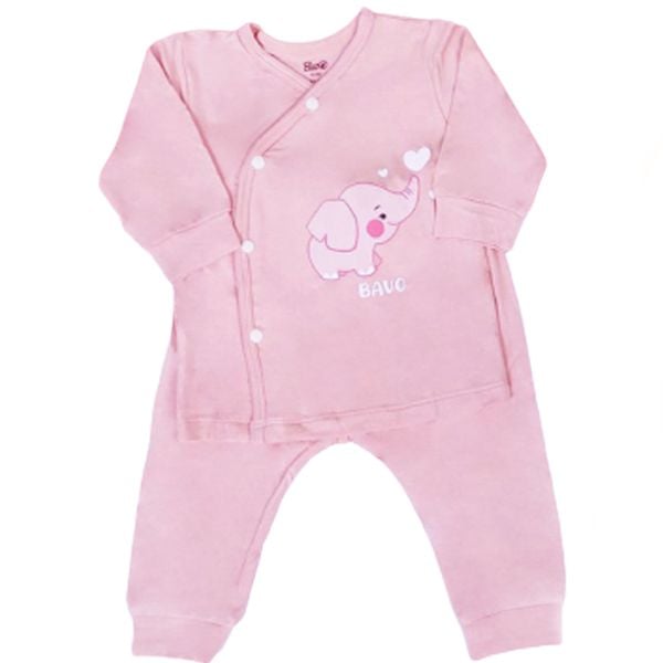 Bộ sơ sinh dài tay cài lệch Bavo (Màu hồng)