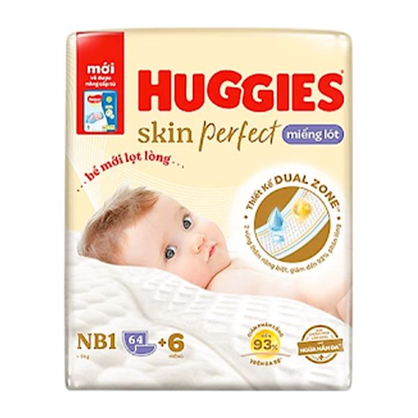 Miếng lót sơ sinh Huggies Skin Perfect NB1 64+6 miếng (Dưới 5kg)