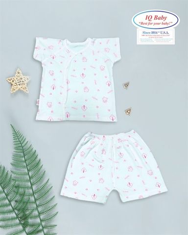 Bộ sơ sinh cài lệch ngắn tay IQ BABY Gấu Hồng (0-3M)