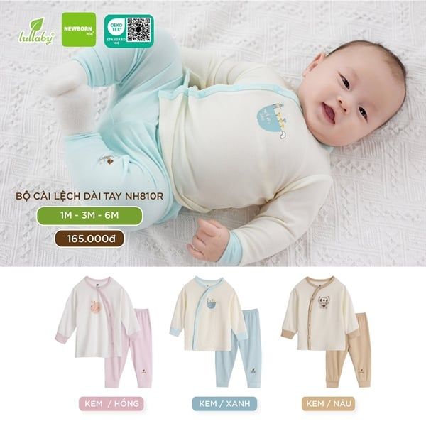 Bộ cài lệch dài tay lullaby NH810R vàng 1M
