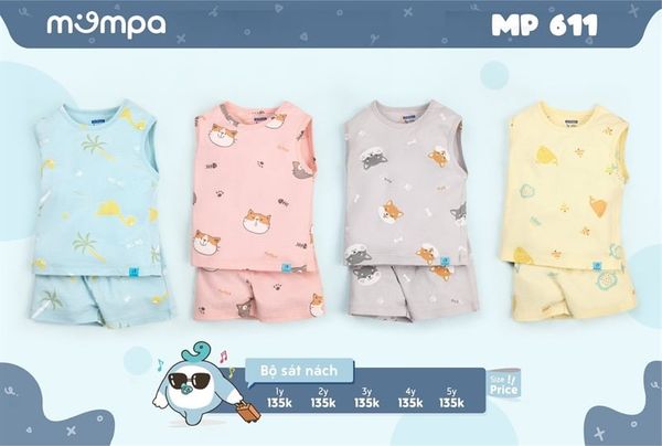 Bộ sát nách 611/205/203 Mompa Xanh (6-9M)
