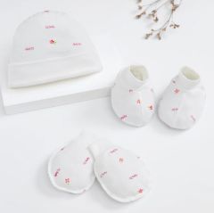 Set nón, bao tay bao chân in hoa hồng IQ Baby màu trắng (0 - 3 tháng)