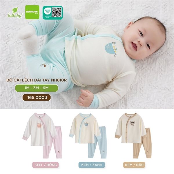 Bộ cài lệch dài tay lullaby NH810R xanh 6M