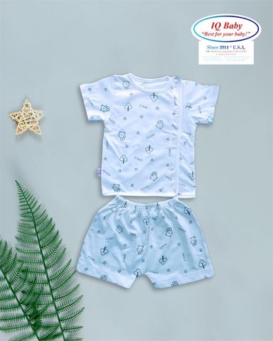 Bộ sơ sinh cài lệch ngắn tay IQ BABY Gấu xám (0-3M)