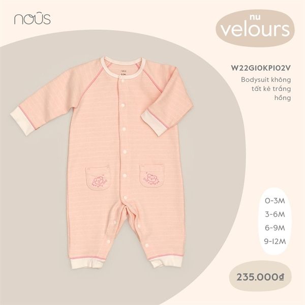 Body sơ sinh Nous không tất kẻ Trắng hồng Size 6M