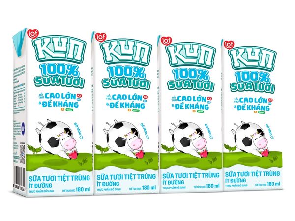 Sữa tươi tiệt trùng ít đường cho bé LOF Kun