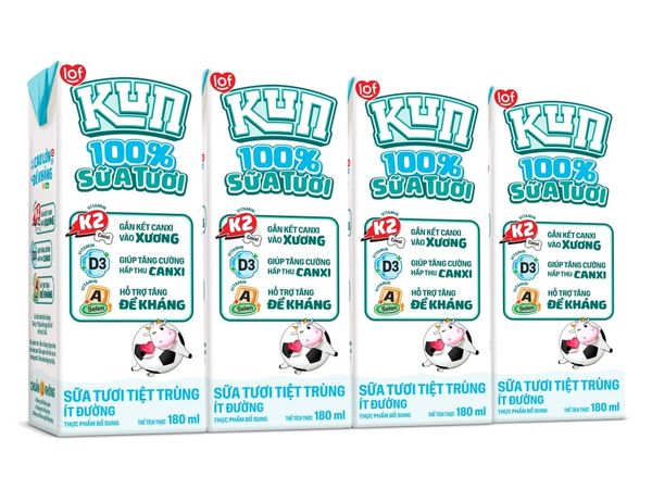 Sữa tươi tiệt trùng ít đường cho bé LOF Kun