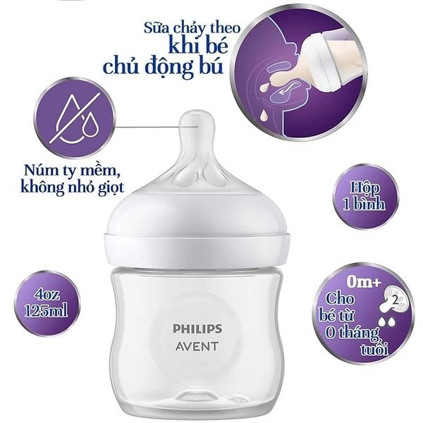 Bình sữa Philips Avent mô phỏng tự nhiên 125ml mẫu mới (SCY900/01, 0M+)