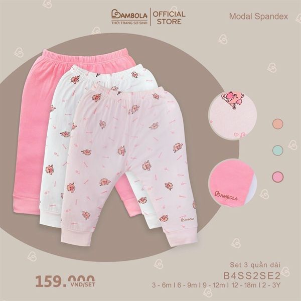 Set 3 quần dài Bambola - Hồng - B4SS2SE2-43 - (6-9M)