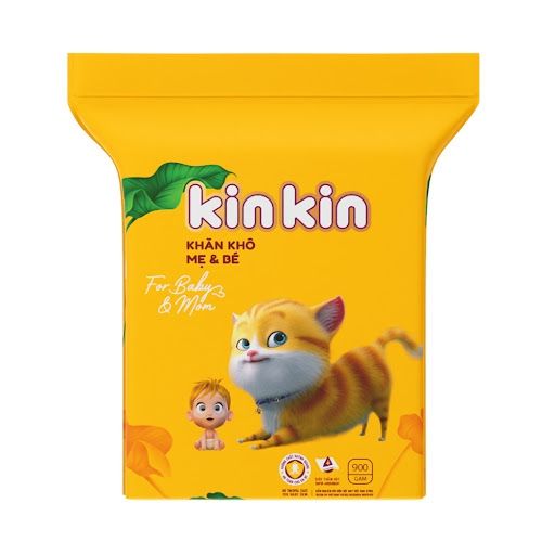 Khăn vải khô mẹ và bé Kin Kin 900gr mèo 3D vàng