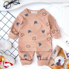 Bộ thun tăm dài tay cho bé hình gấu màu màu nâu (6-48M)