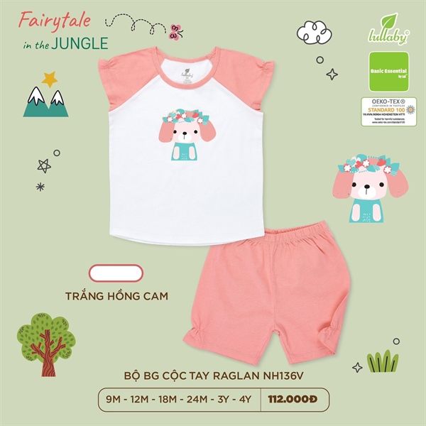 Bộ cộc tay BG NH136V Lullaby Trắng hồng 12M