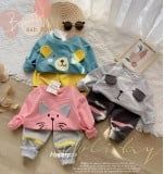 Bộ nỉ da cá có tai thú - hồng - Size 1