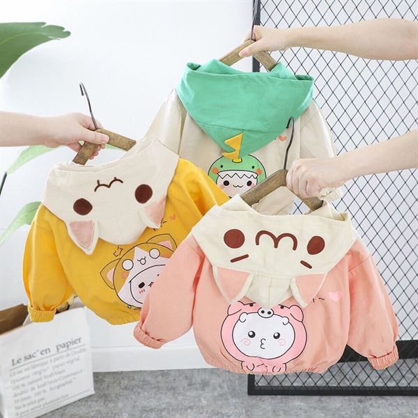 Áo khoác gió bo gấu hình thú - Vàng - size 3