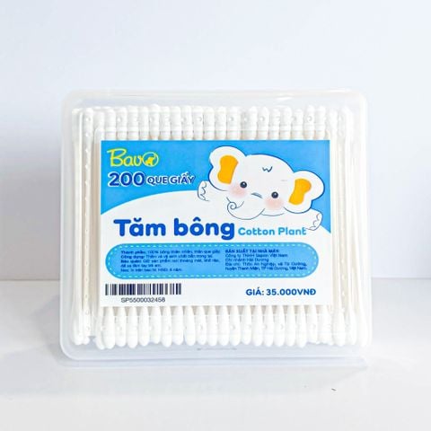 Tăm bông Bavo thân giấy hộp vuông (200 que)