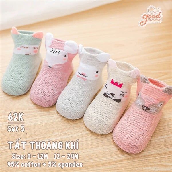 Set 5 tất lưới Goodmama bé gái size 12-24M