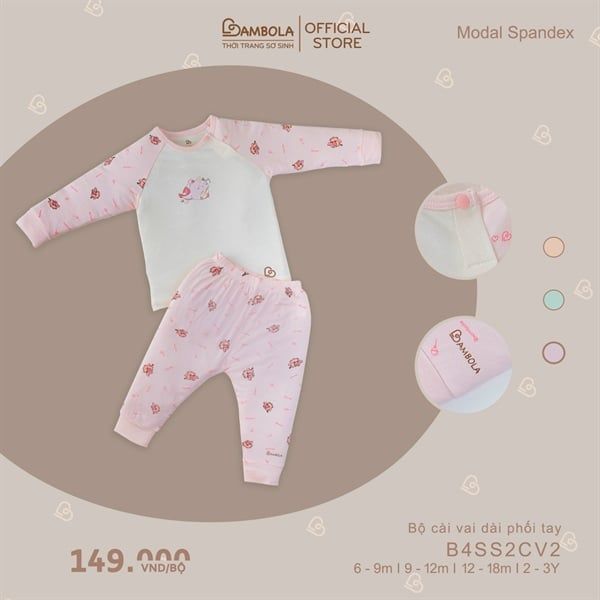 Bộ cài vai dài phối tay Bambola - Hồng - B4SS2CV2-25 - (18-24M)