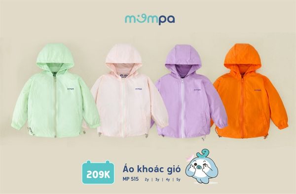 Áo khoác gió mũ kéo khoá Mompa - (2Y)