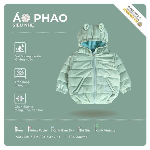 Đ.QATT Áo phao siêu nhẹ Hrnee ghi sữa