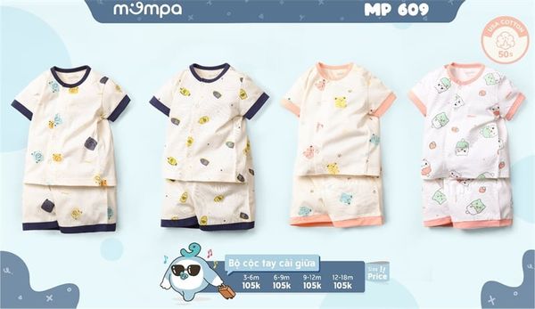 Bộ SS CT cài giữa Mompa MP609 viền xanh size 12-18M