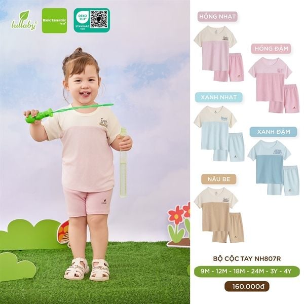 Bộ cộc tay lullaby NH807R xanh đậm 12M